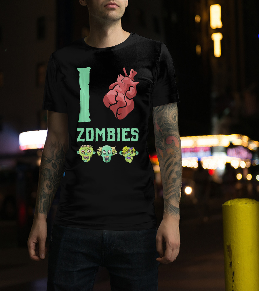 I Love Zombies Heart With Zombie Faces T-Shirt