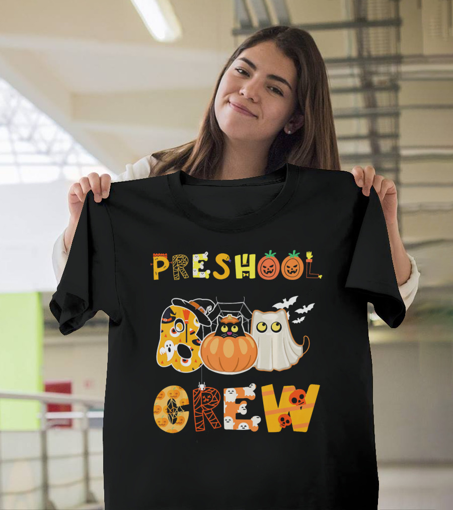 Preschool Halloween Crew Preschool Teacher Ghost Pumpkin Bat T-Shirt