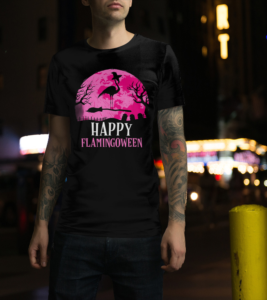 Happy Flamingoween Flamingo Witch T-Shirt
