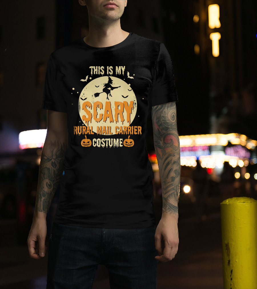 This Is My Scary Rural Mail Carrier Costume Witch Moon Bats Pumpkins T-Shirt