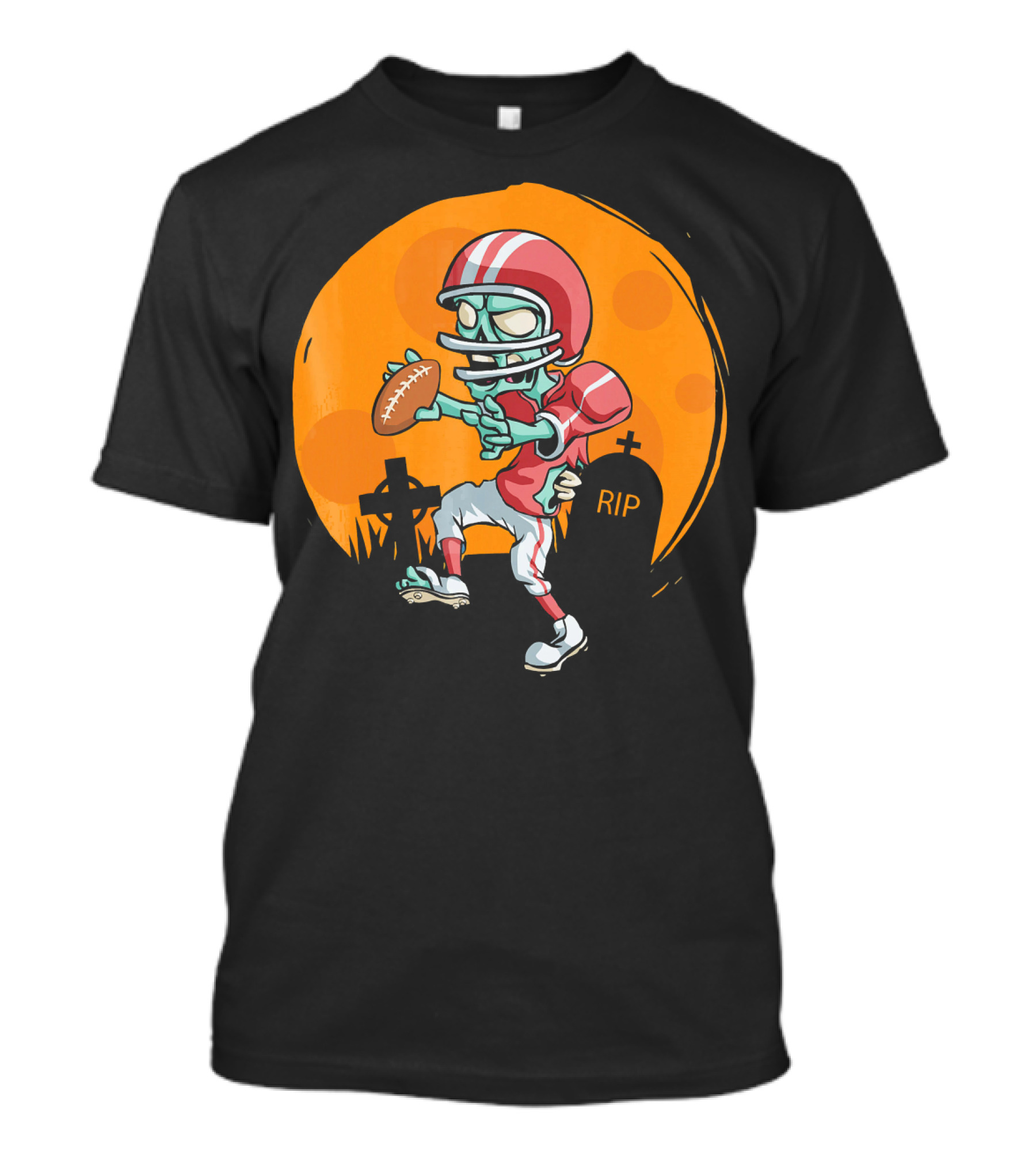 Zombie Football Player Halloween Graveyard Scene T-Shirt
