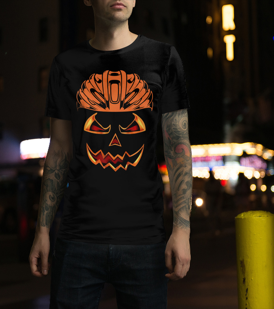 Bicycle Helmet Jack O Lantern Pumpkin Face T-Shirt