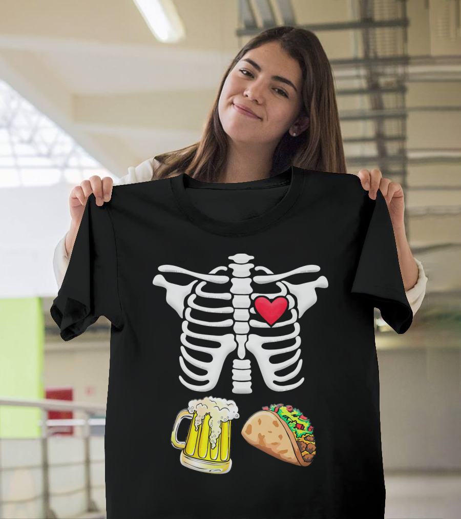 Skeleton Ribcage Heart Tacos Beer Pregnancy Novelty T-Shirt