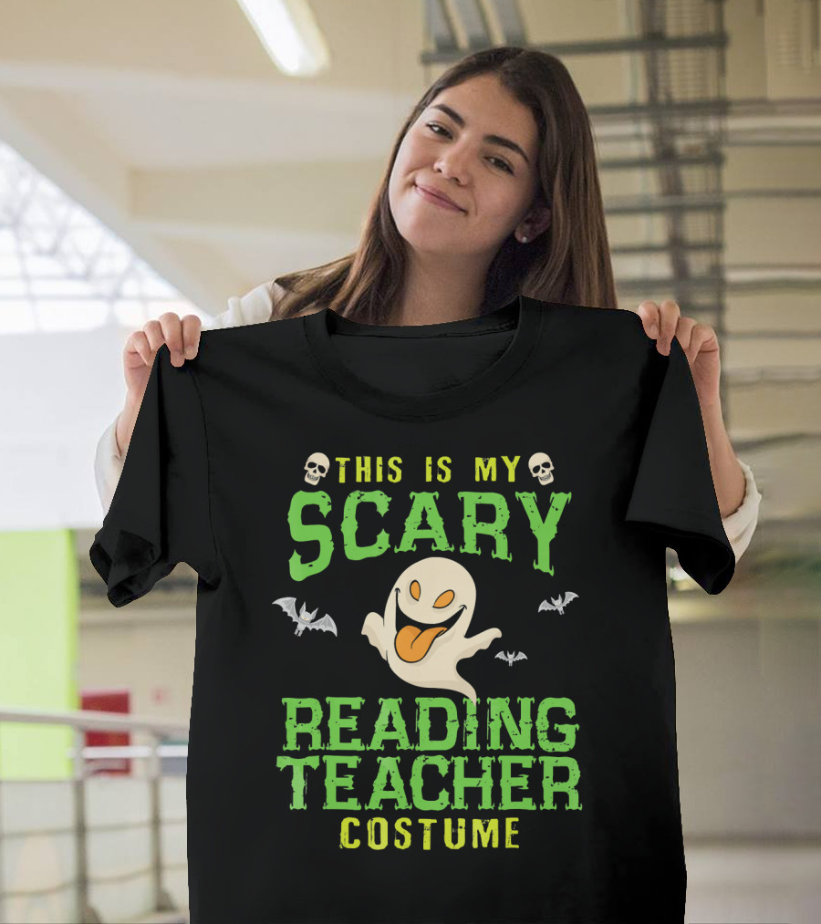 This Is My Scary Reading Teacher Costume Ghost Skulls Bats T-Shirt