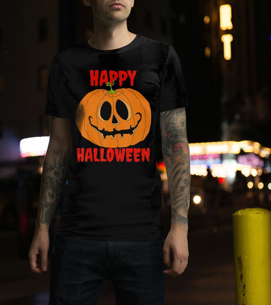 Happy Halloween Big Orange Jack O Lantern Pumpkin T-Shirt