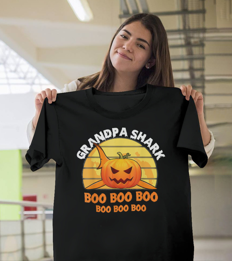 Grandpa Shark Boo Boo Boo Pumpkin Halloween T-Shirt
