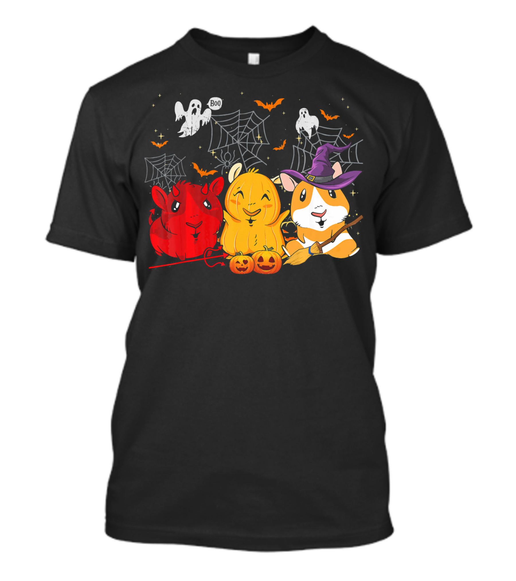 Halloween Funny Guinea Pigs In Costumes With Ghosts And Spiderwebs T-Shirt