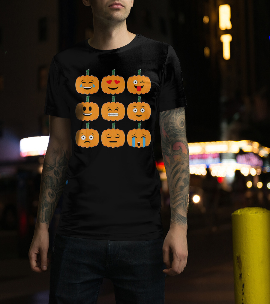 Pumpkin Emoji Collection Pumpkins Emotic Faces Halloween T-Shirt