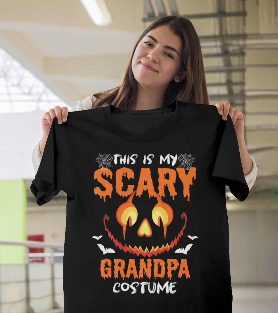 This Is My Scary Grandpa Costume Halloween Ghost Bats Spiderwebs Jack-O'-Lantern T-Shirt