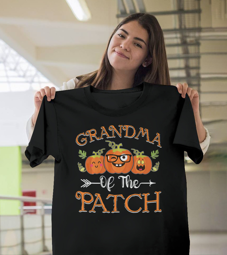 Grandma Of The Patch Cute Pumpkin Faces With Glasses And Arrow T-Shirt