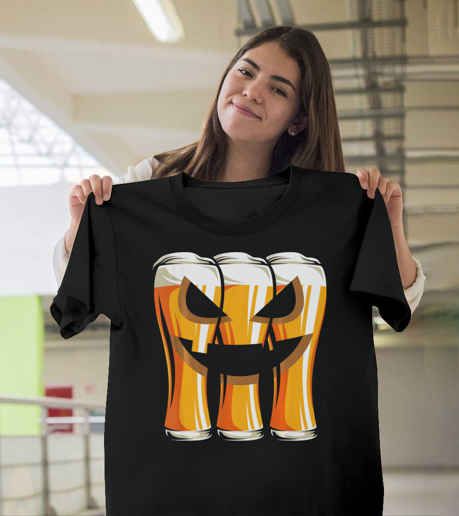 Halloween Pumpkin Beer Glasses Funny Drinking Scary T-Shirt