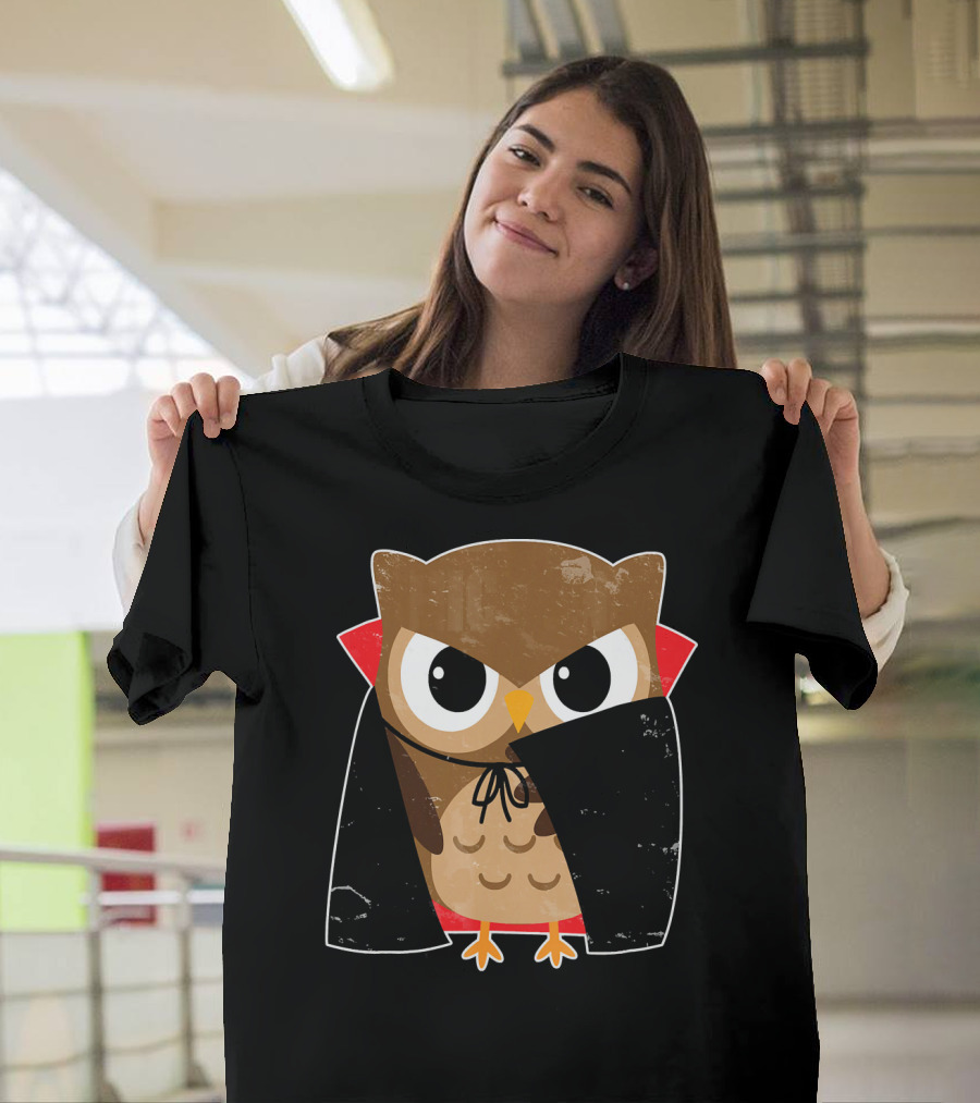 Halloween Owl Dressed As Dracula In Cape T-Shirt