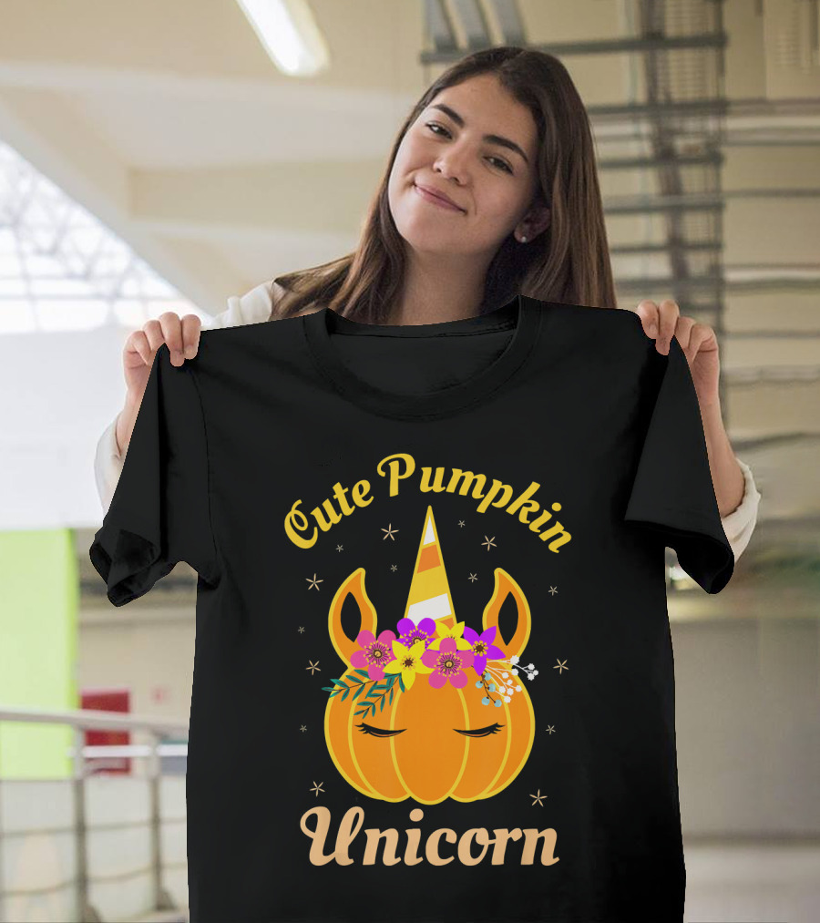 Cute Pumpkin Unicorn Kids Costume Trick Halloween Magic T-Shirt