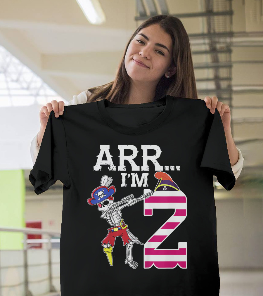 ARR Im 2 Pirate Skeleton Dab 2nd Birthday Party Kids T-Shirt