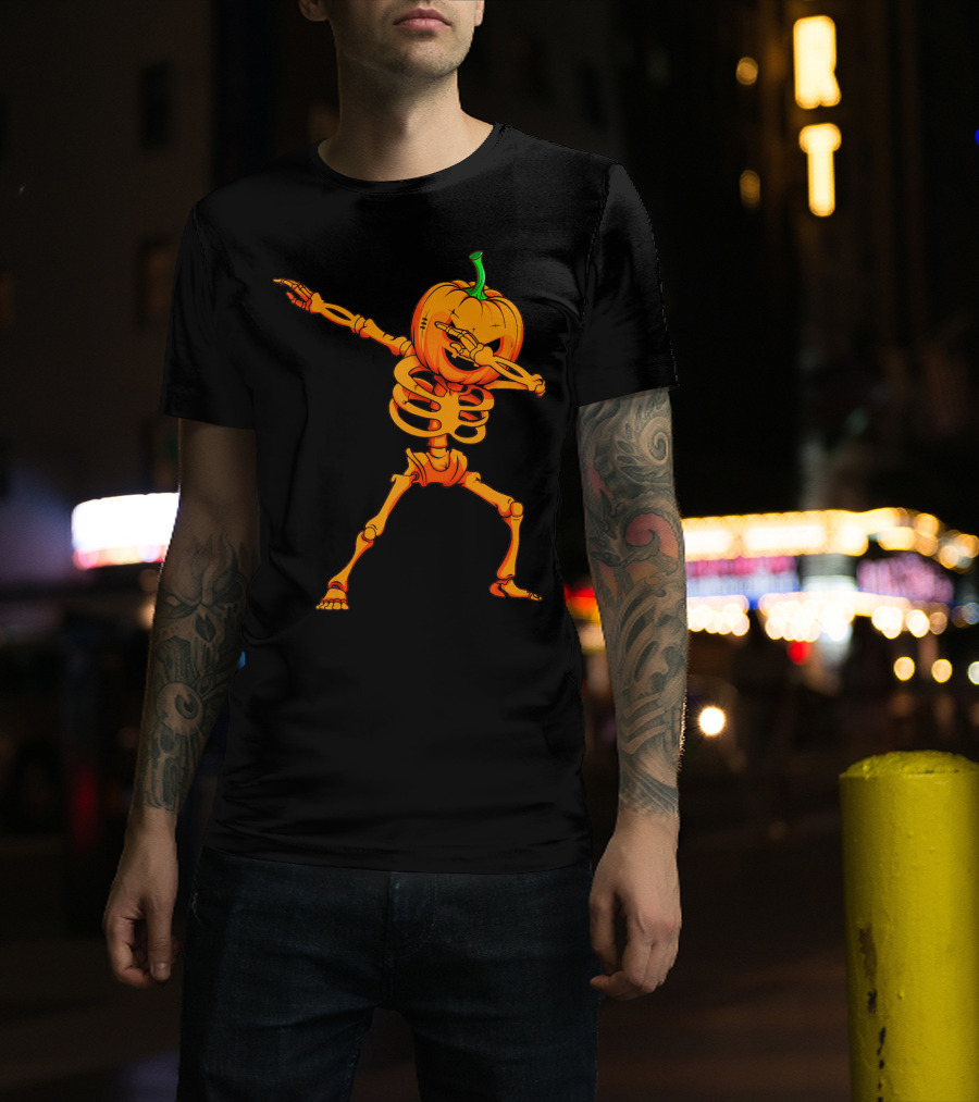 Dabbing Skeleton Pumpkin Halloween Dance T-Shirt