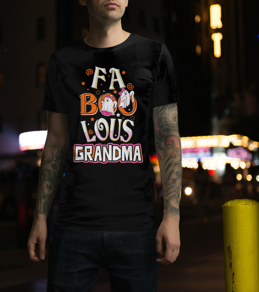 FA BOO Lous Grandma Ghosts With Bows Spirals And Stars T-Shirt