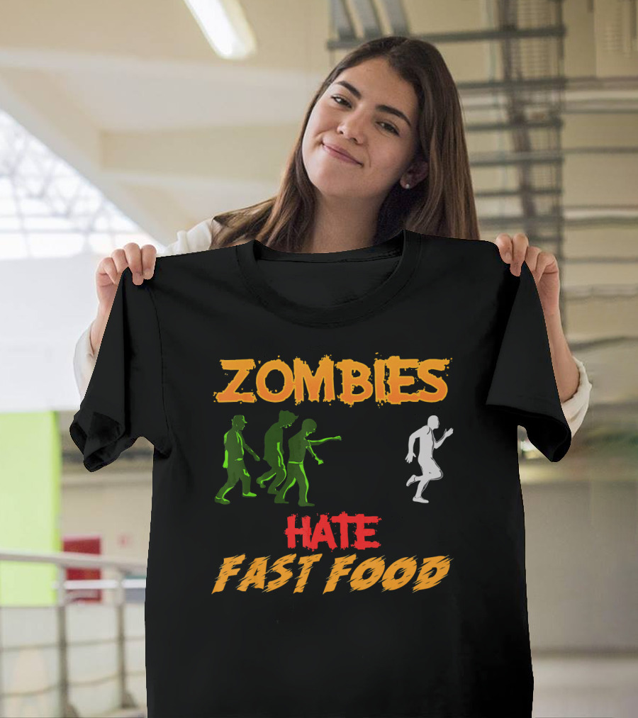 Zombies Hate Fast Food Fleeing from Funny Zombi Chase T-Shirt