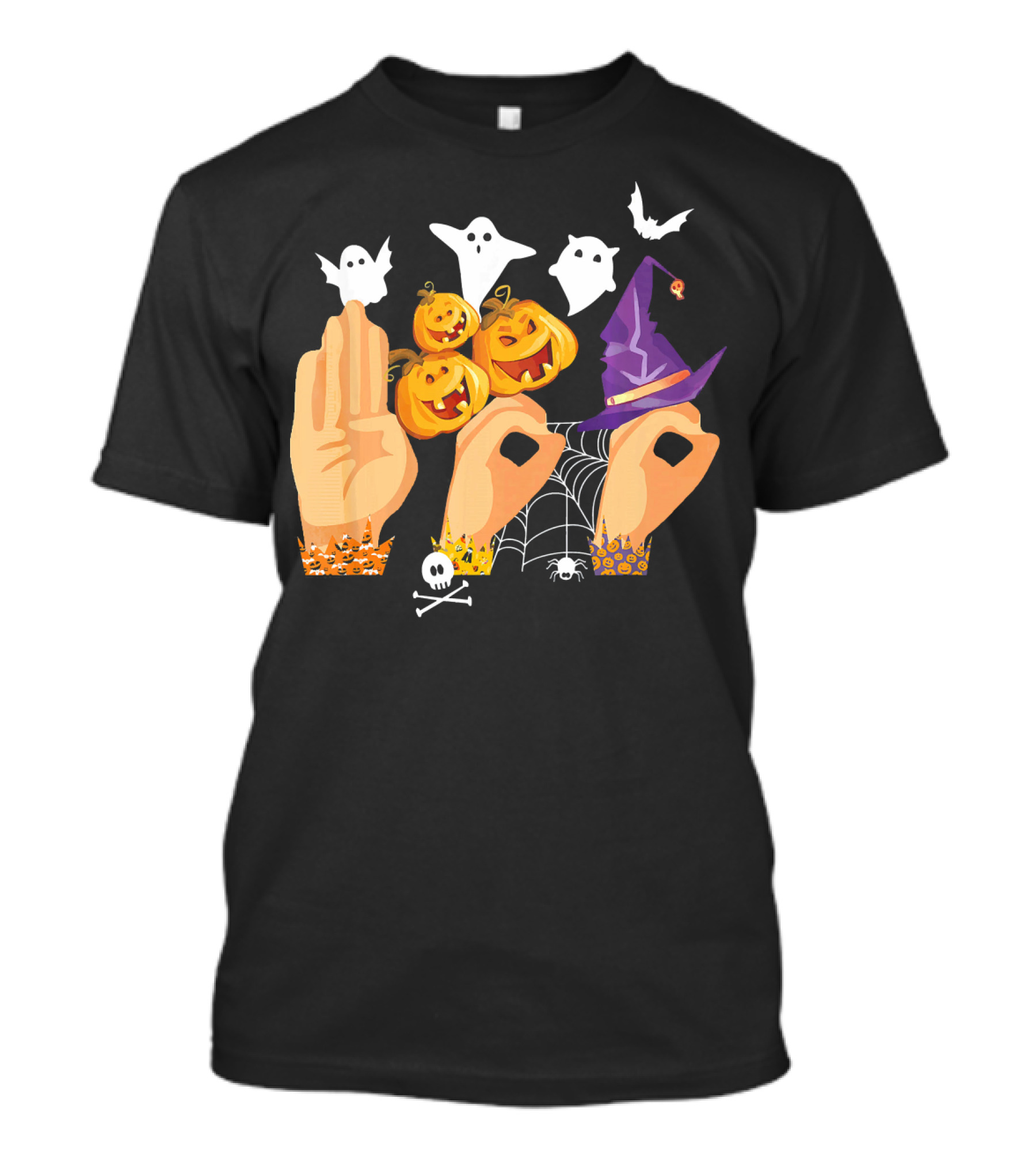 ASL Boo Sign Language Ghosts Pumpkins Witch Hat Halloween T-Shirt