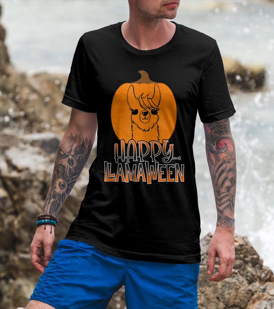 Happy Llamaween Funny Pumpkin Halloween Llama T-Shirt