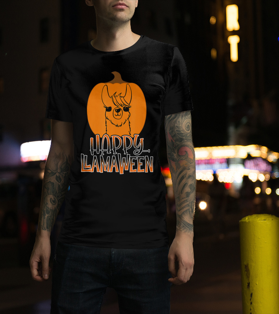 Happy Llamaween Funny Pumpkin Halloween Llama T-Shirt