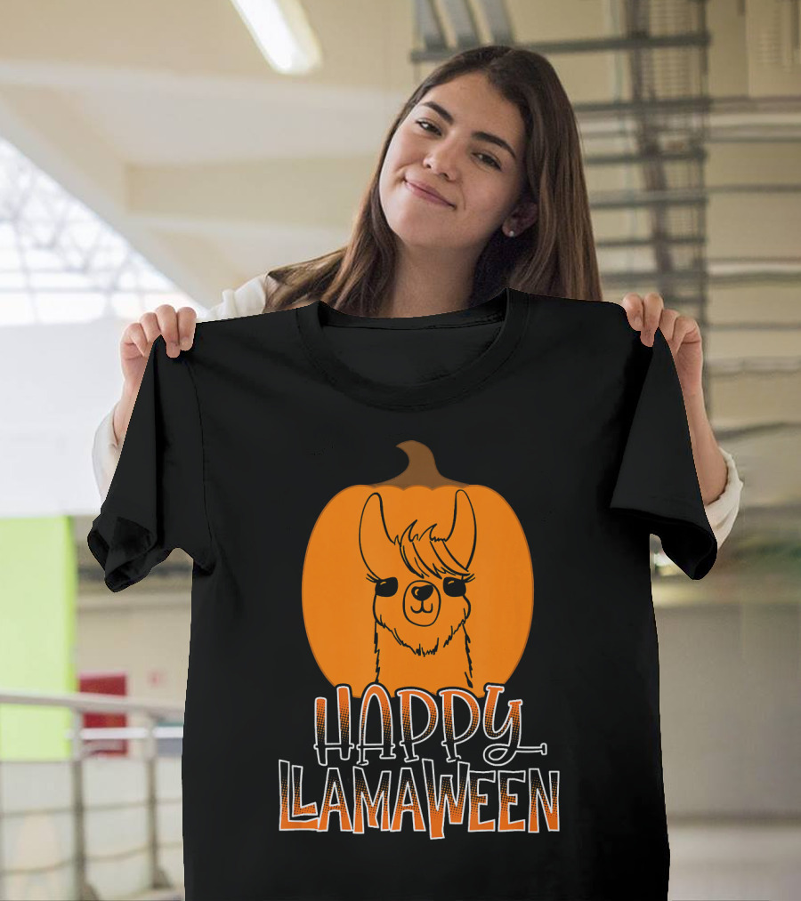 Happy Llamaween Funny Pumpkin Halloween Llama T-Shirt