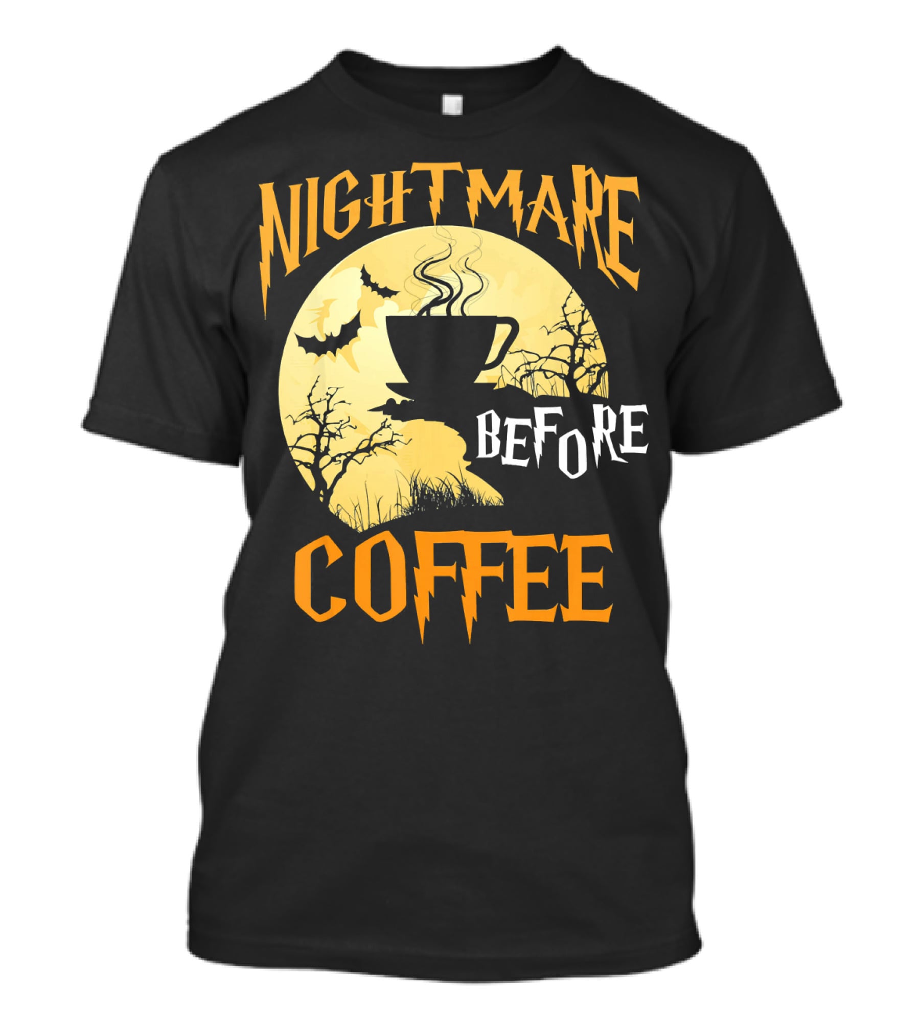 Nightmare Before Coffee Halloween Moon Bat And Tree T-Shirt