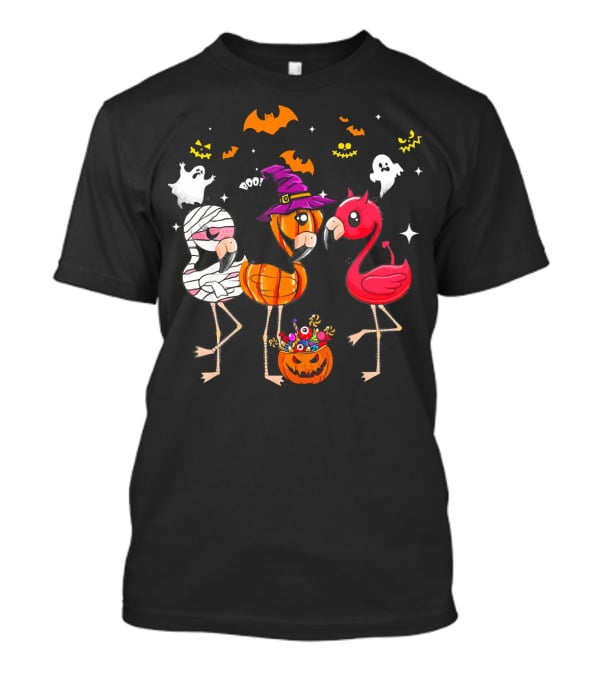Funny Flamingo Halloween Costume Trio Mummy Witch Boo T-Shirt