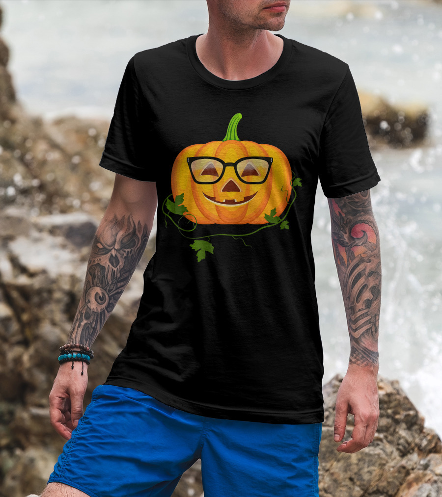 Nerdy Glasses Pumpkin Emoji With Vines T-Shirt