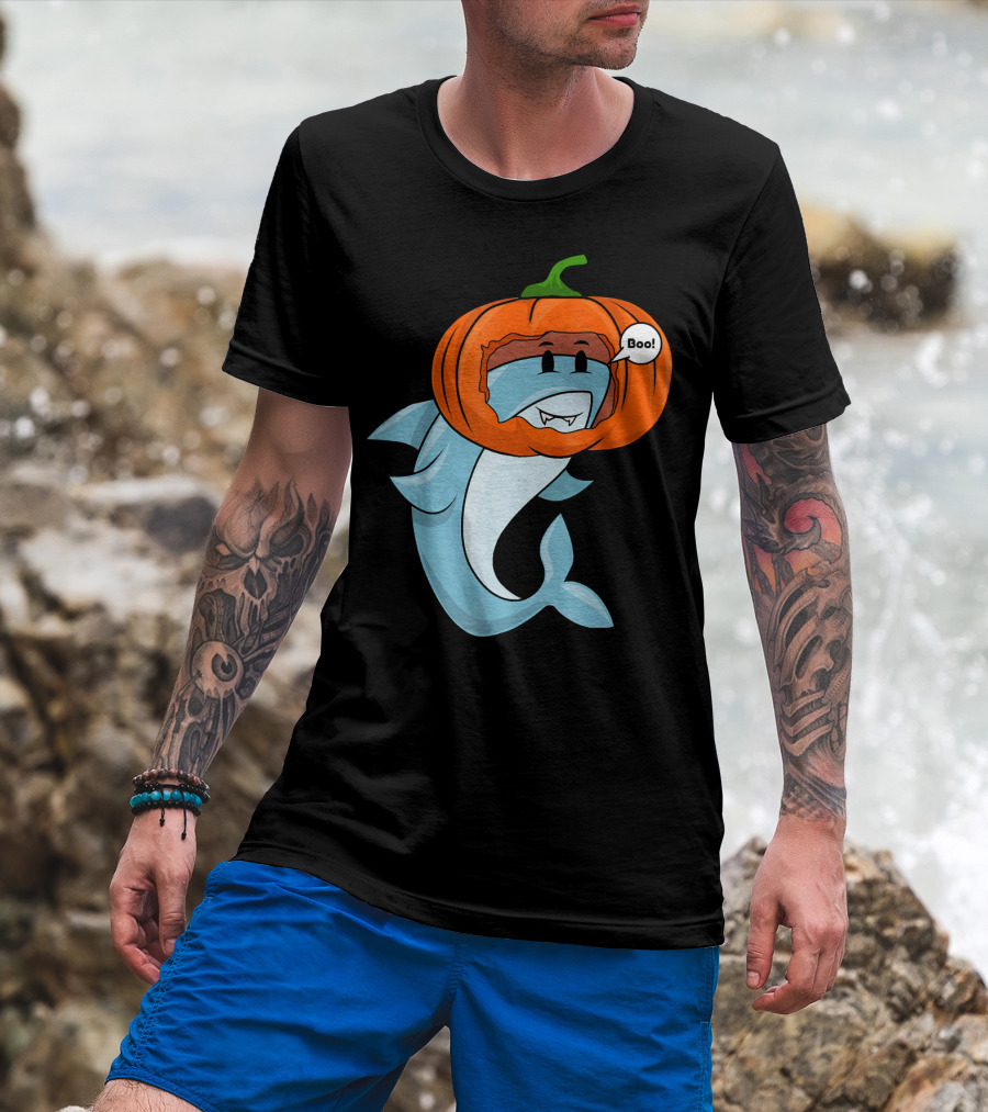 Halloween Boo Pumpkin Shark T-Shirt