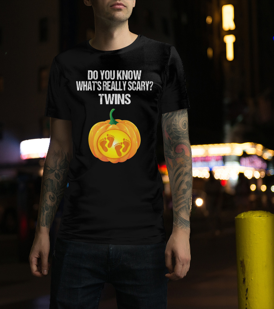 Do You Know What's Really Scary? Twins Pumpkin Belly Pregnancy Announcement T-Shirt