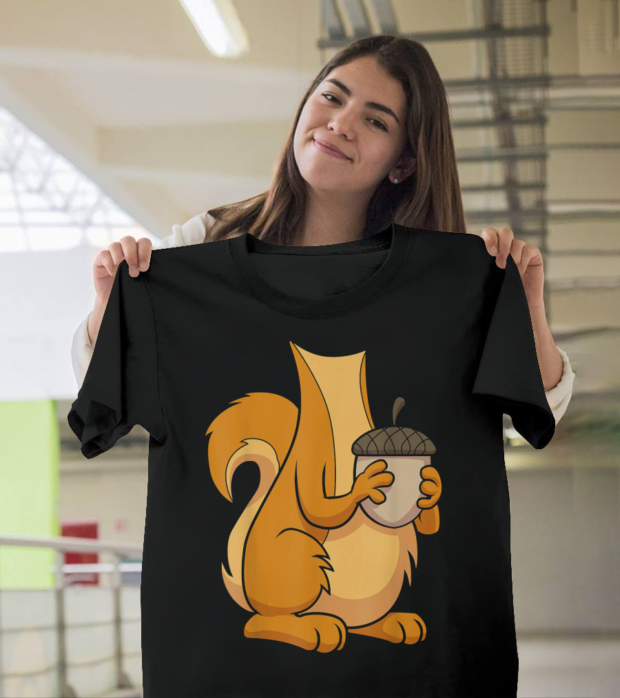 Squirrel Holding Acorn Cartoon T-Shirt