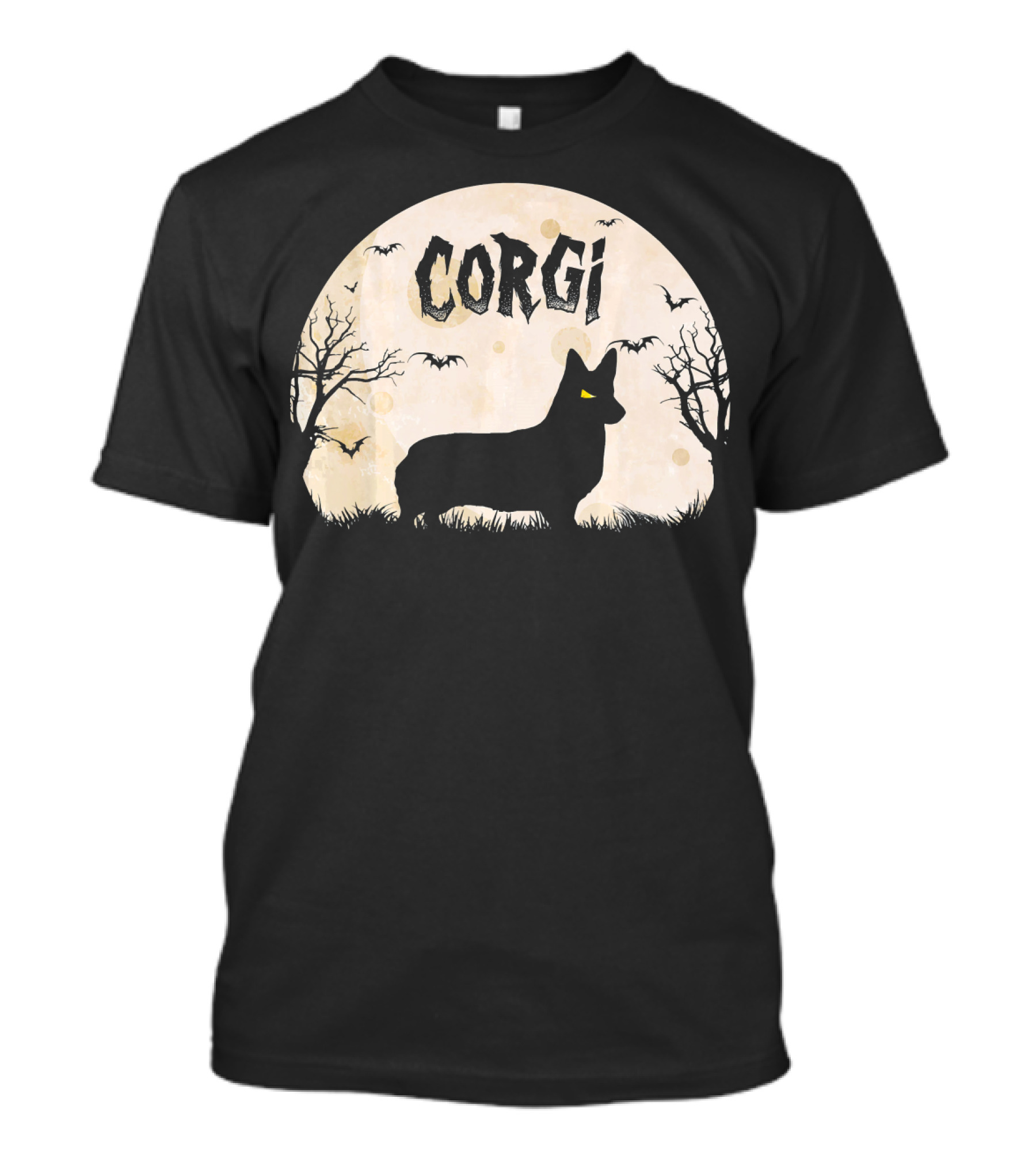 Corgi Halloween Horror Silhouette With Moon And Bats T-Shirt