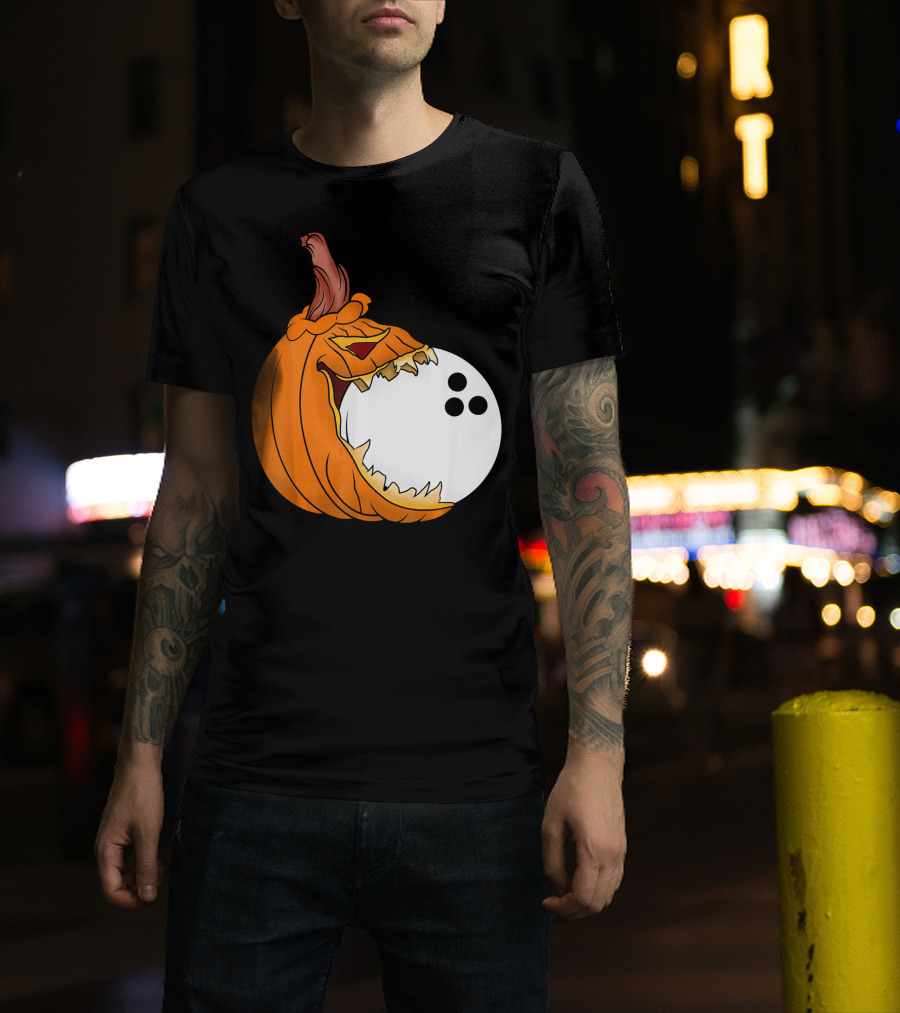 Pumpkin Carving Eating Bowling Ball Halloween Fun T-Shirt