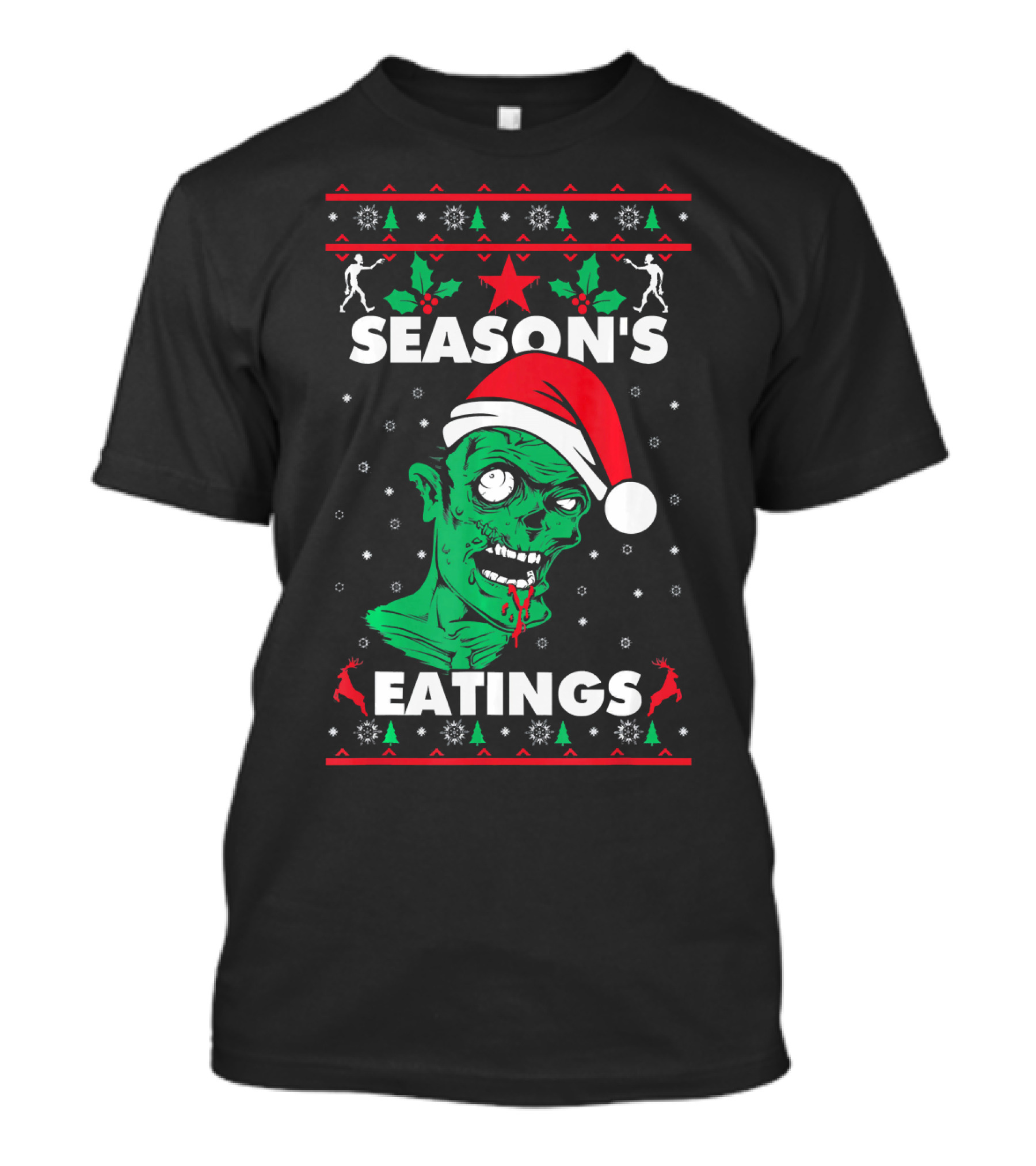 Season's Eatings Ugly Christmas Zombie Santa Hat Snowflakes T-Shirt