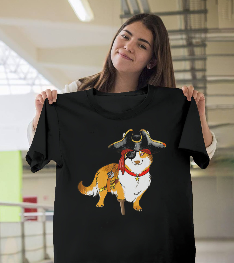 Funny Corgi Pirates With Pegleg And Eyepatch T-Shirt