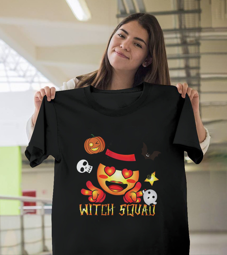 Witch Squad Halloween Emoji Pumpkin Bat Skull Ghost T-Shirt