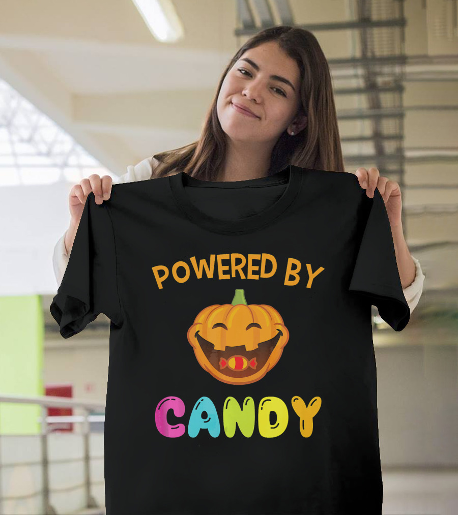 Powered By Candy Halloween Pumpkin Face T-Shirt