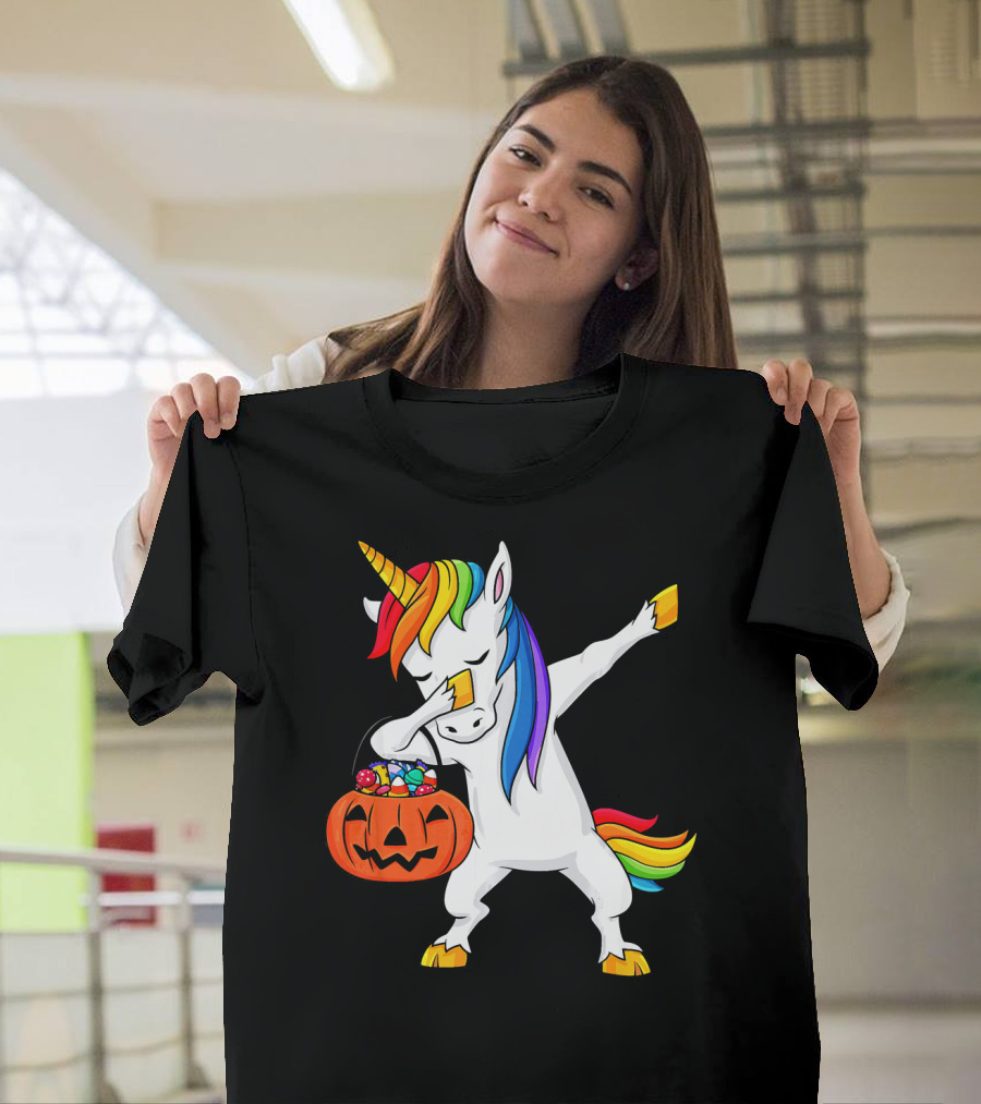Dabbing Unicorn Halloween Pumpkin Candy Dab Girl T-Shirt