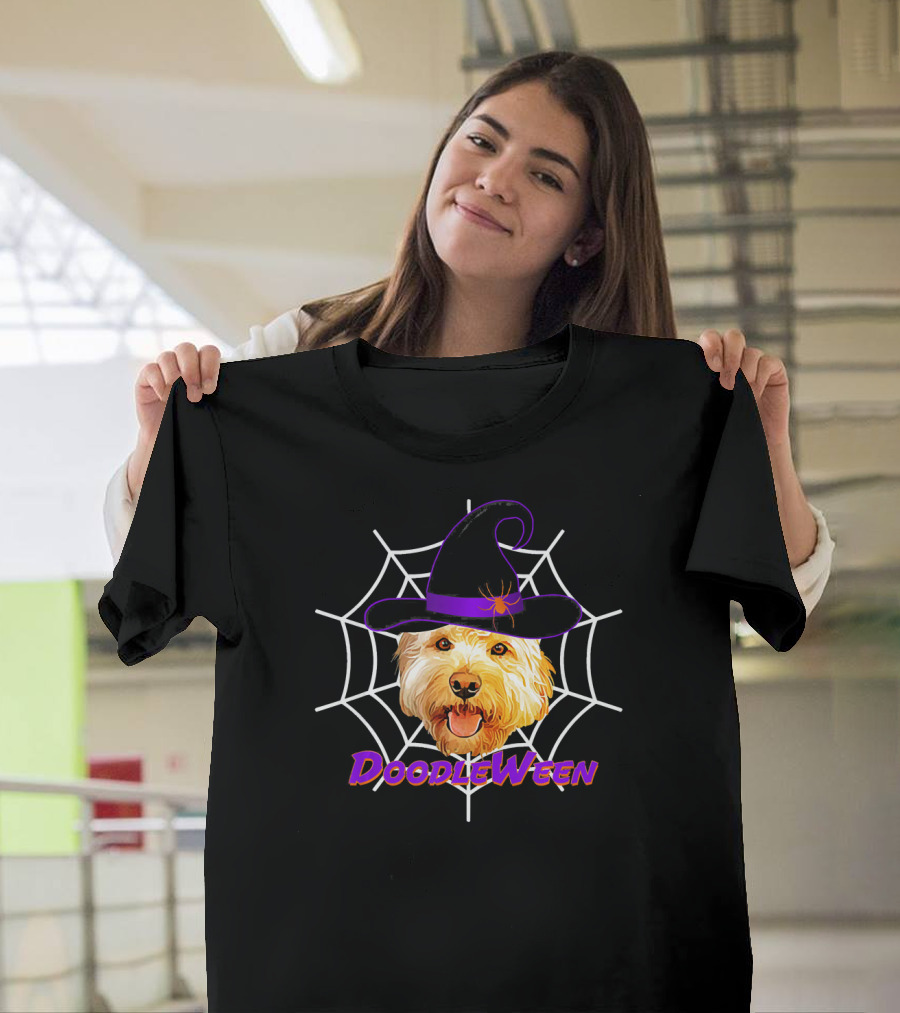 DoodleWeen Goldendoodle in Witch Hat Halloween Dog T-Shirt