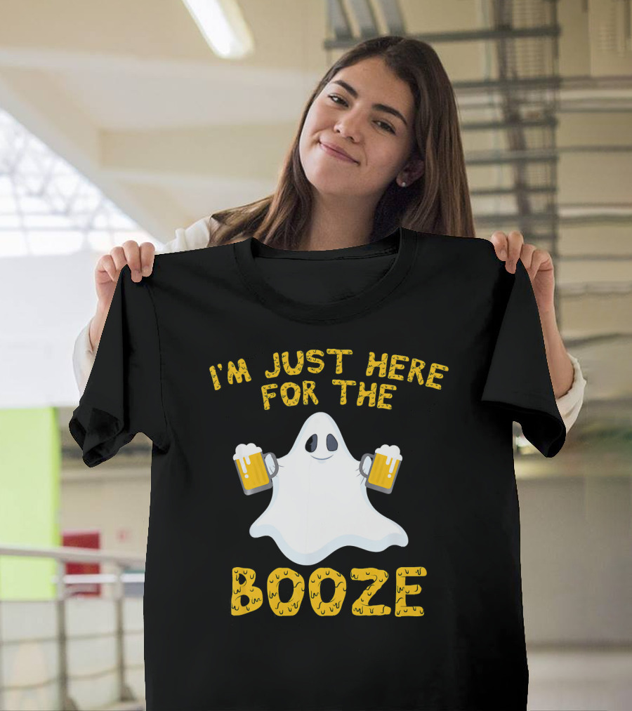 I'm Just Here For The Booze Ghost Holding Beer Mugs T-Shirt