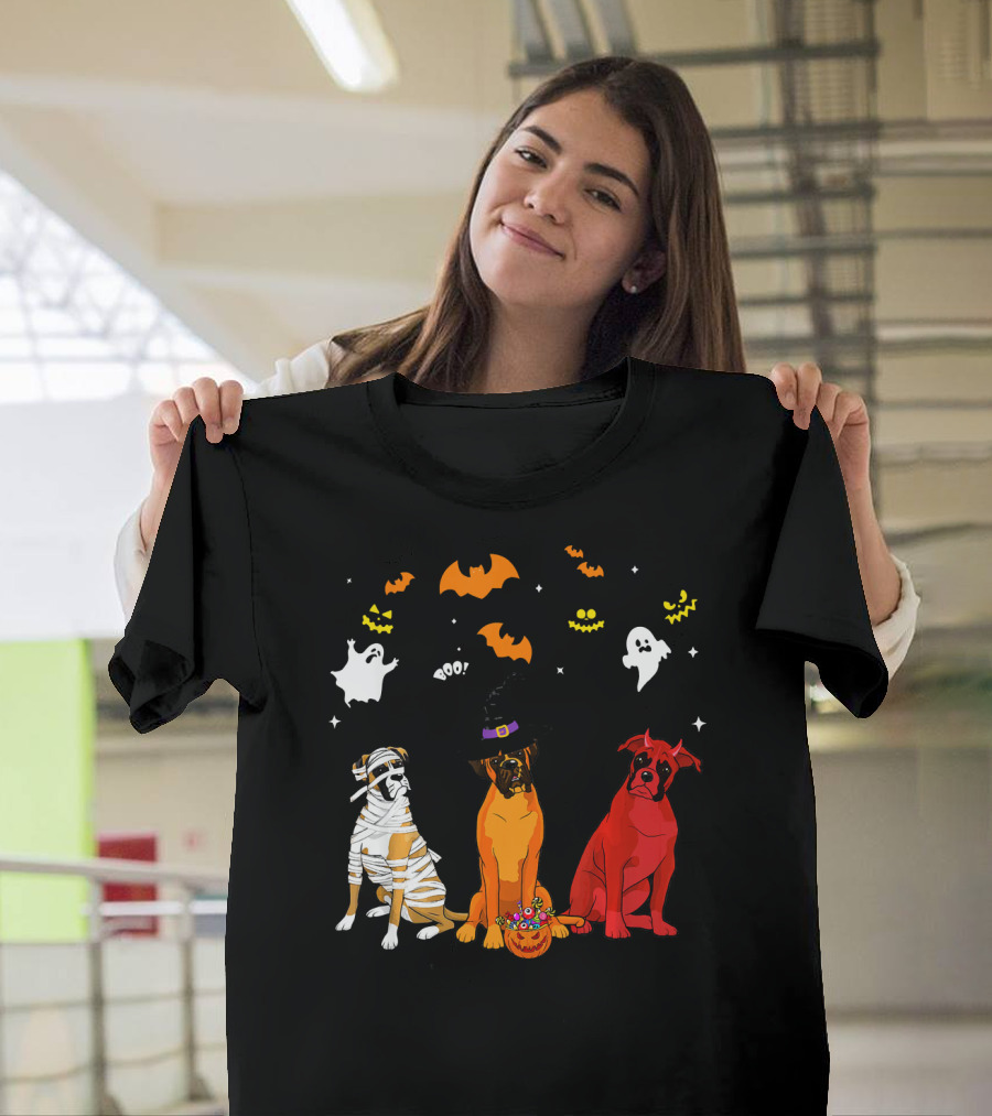 Halloween Boxer Dogs Mummy Witch Ghosts Bats T-Shirt