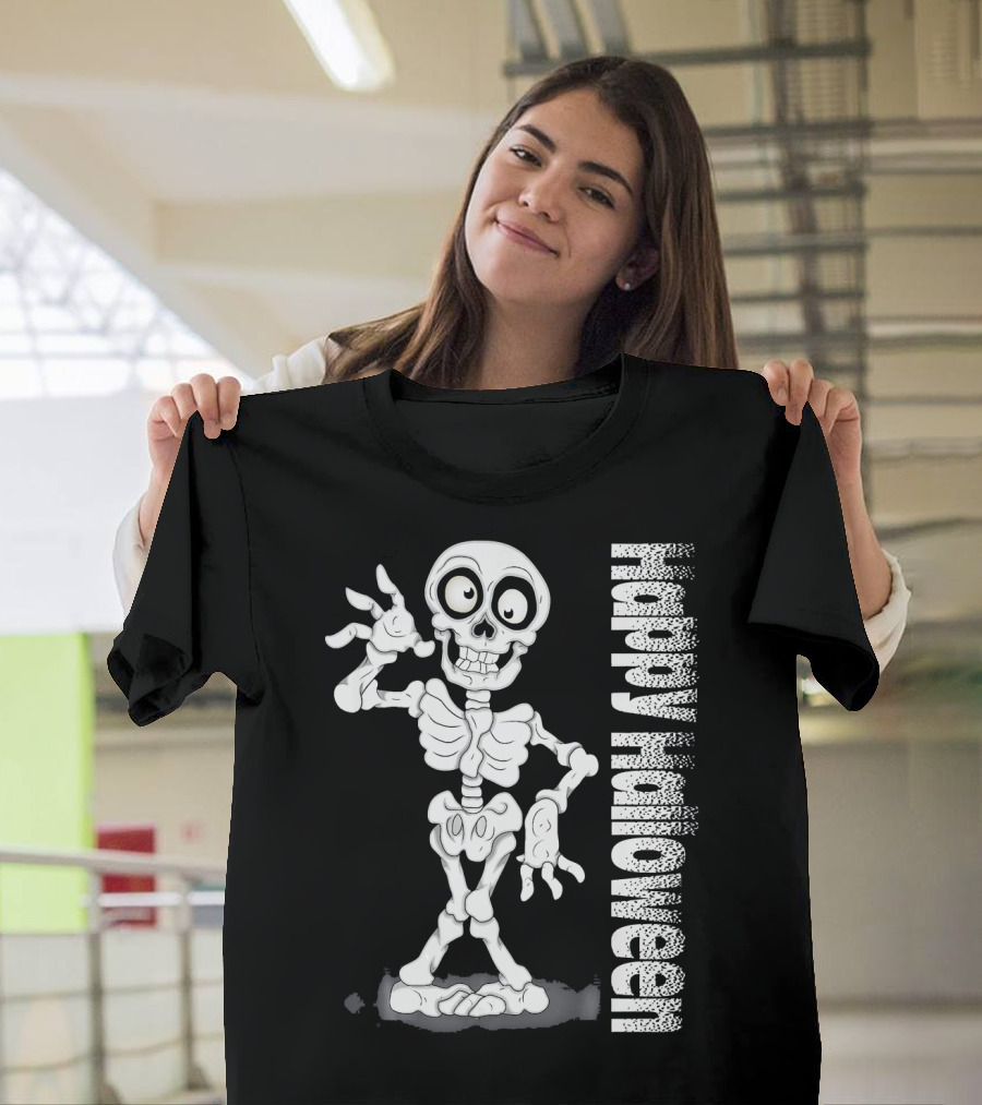 Happy Halloween Funny Scary Skeleton Cel T-Shirt