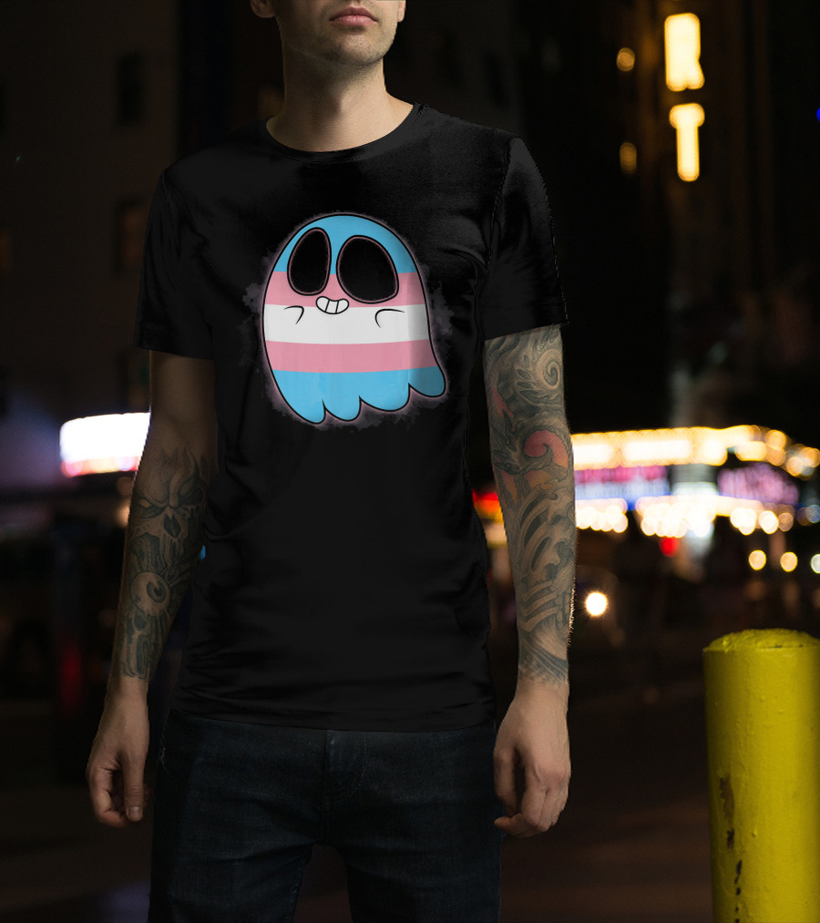Cute Smiling Rainbow Transgender Ghost Pac-Man T-Shirt