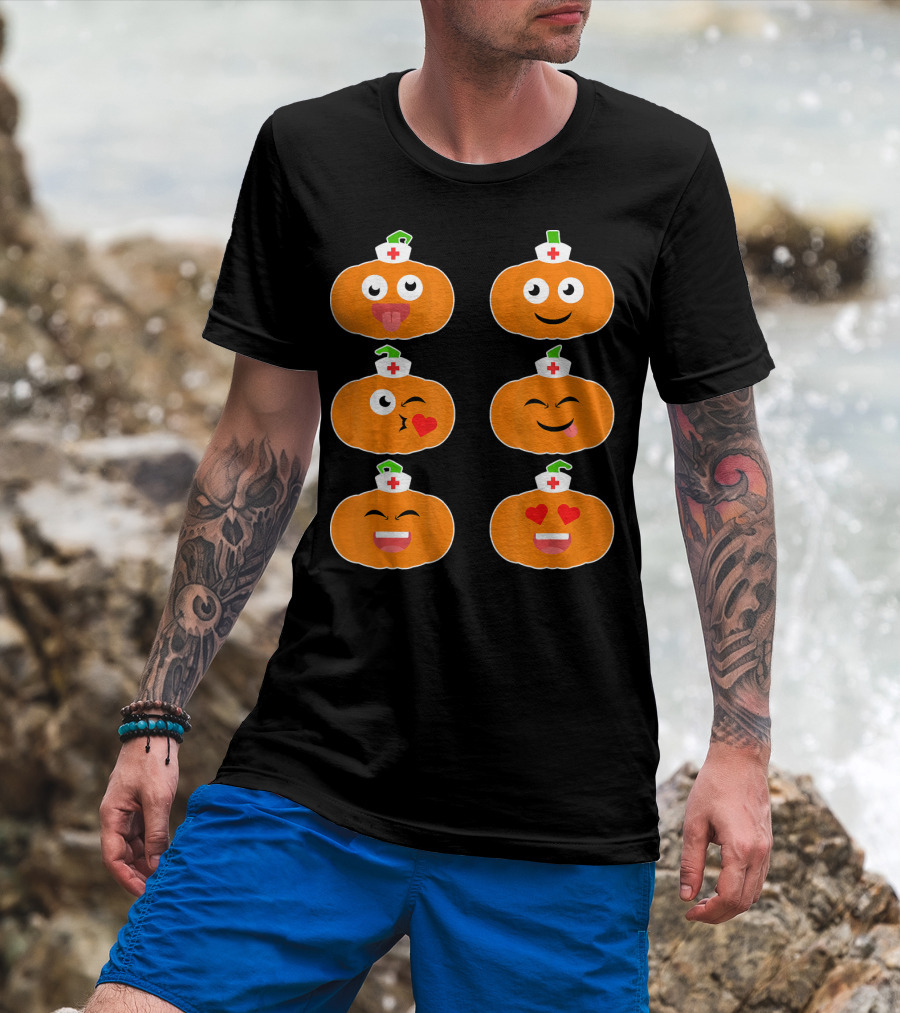 Nurse Halloween Pumpkin Emoticons T-Shirt