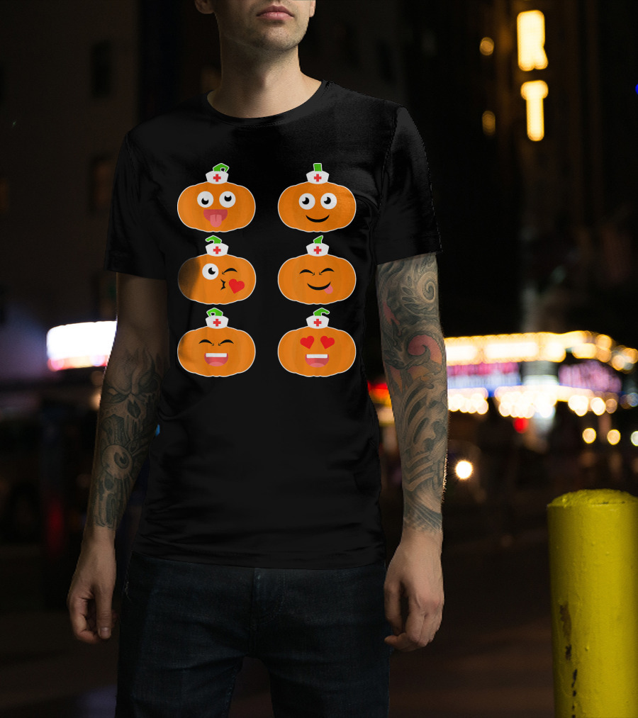 Nurse Halloween Pumpkin Emoticons T-Shirt