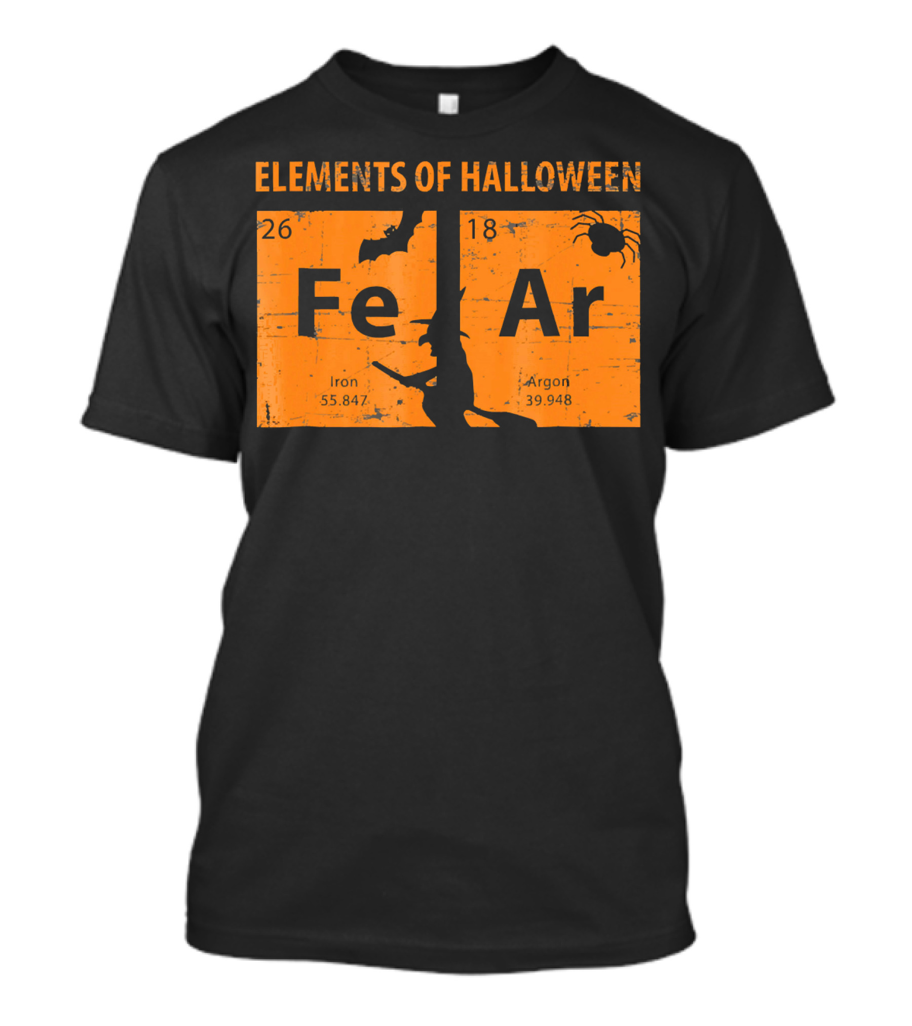 Elements Of Halloween Periodic Table Fe Ar 26 18 Iron Argon Witch Bat Spider T-Shirt