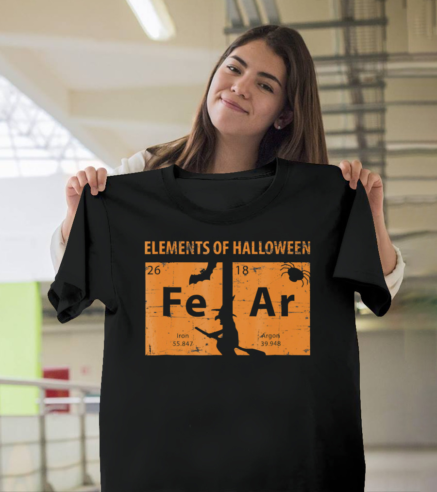 Elements Of Halloween Periodic Table Fe Ar 26 18 Iron Argon Witch Bat Spider T-Shirt