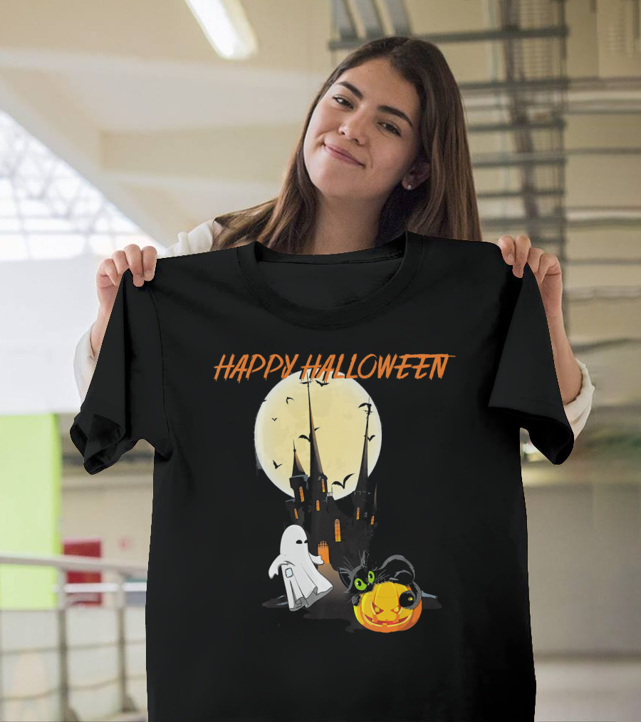Happy Halloween Ghost Scary Cat Moon Pumpkin T-Shirt