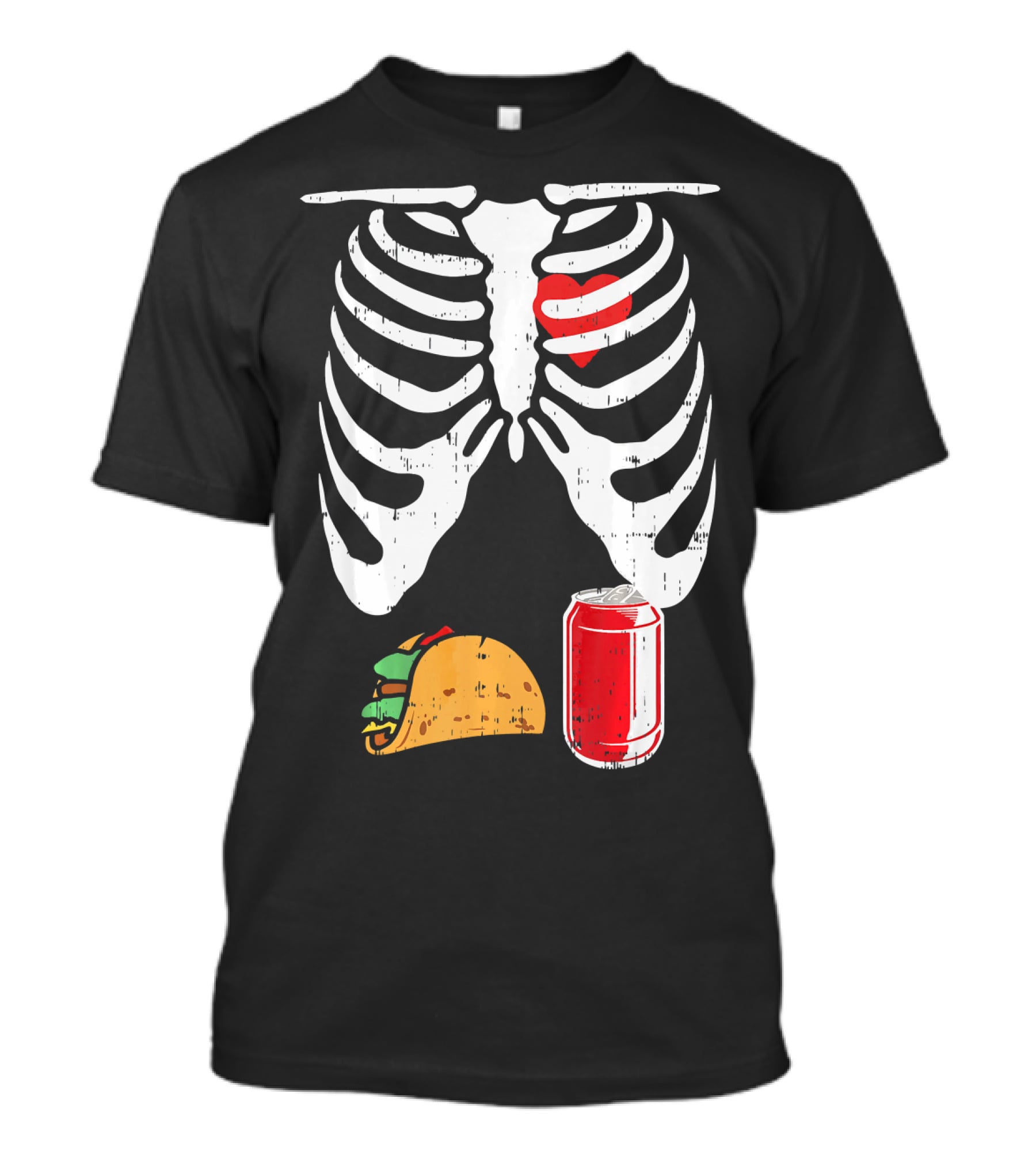 Skeleton Ribcage Heart Taco Beer Can Xray T-Shirt