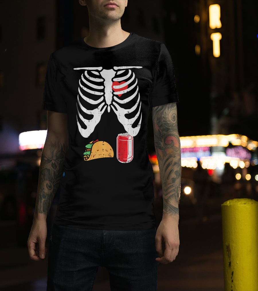 Skeleton Ribcage Heart Taco Beer Can Xray T-Shirt